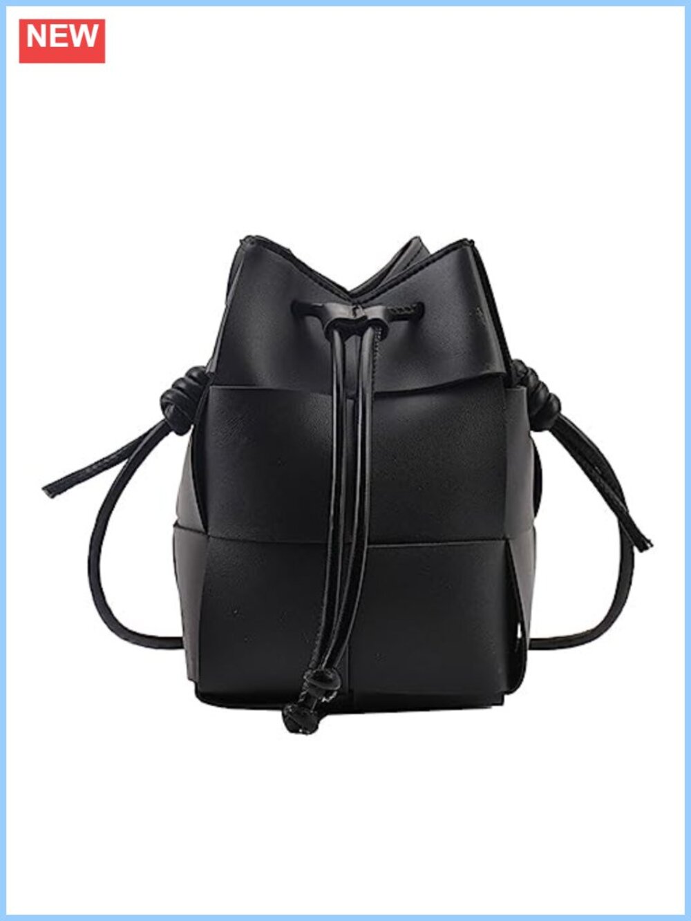Woven Bucket Bag Women PU Leather Small Hobo Drawstring Crossbody Handbag